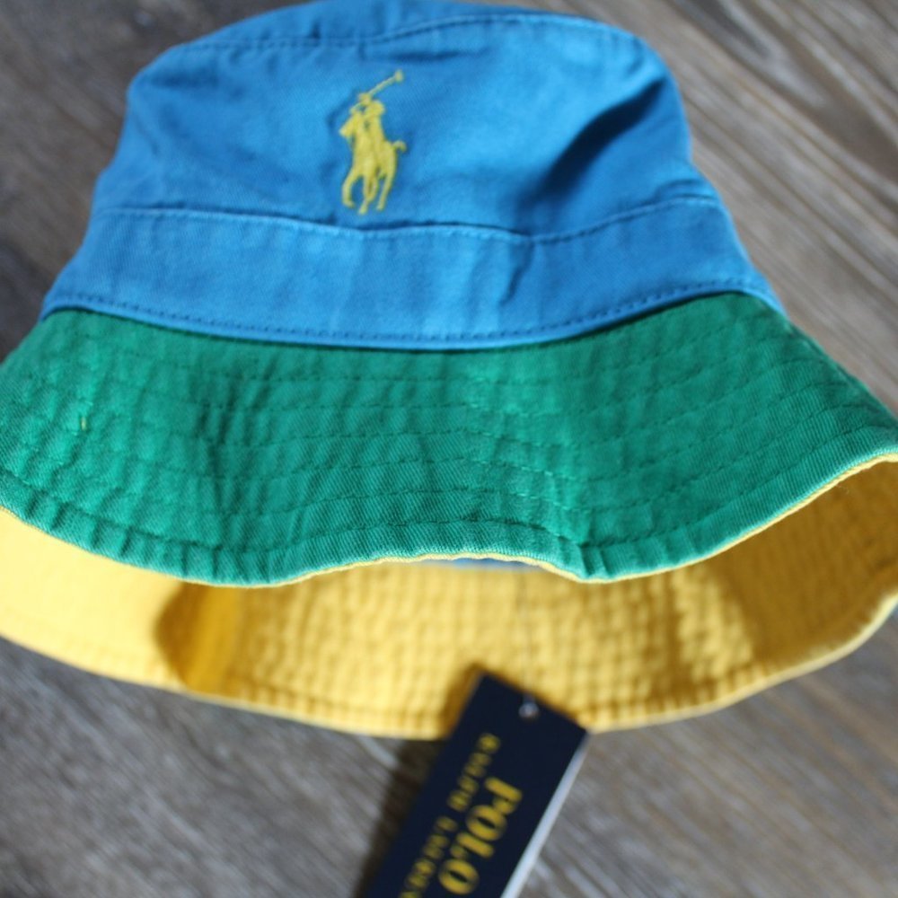 NWT POLO RALPH LAUREN MEN'S BUCKET HAT GREEN YELLOW BLUE S/M